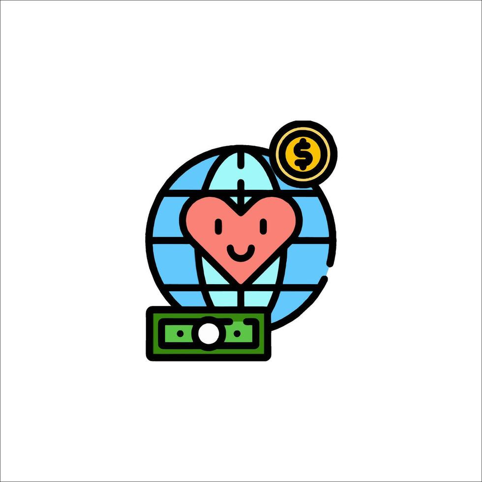 A heart with a dollar sign on top of a globe vector
