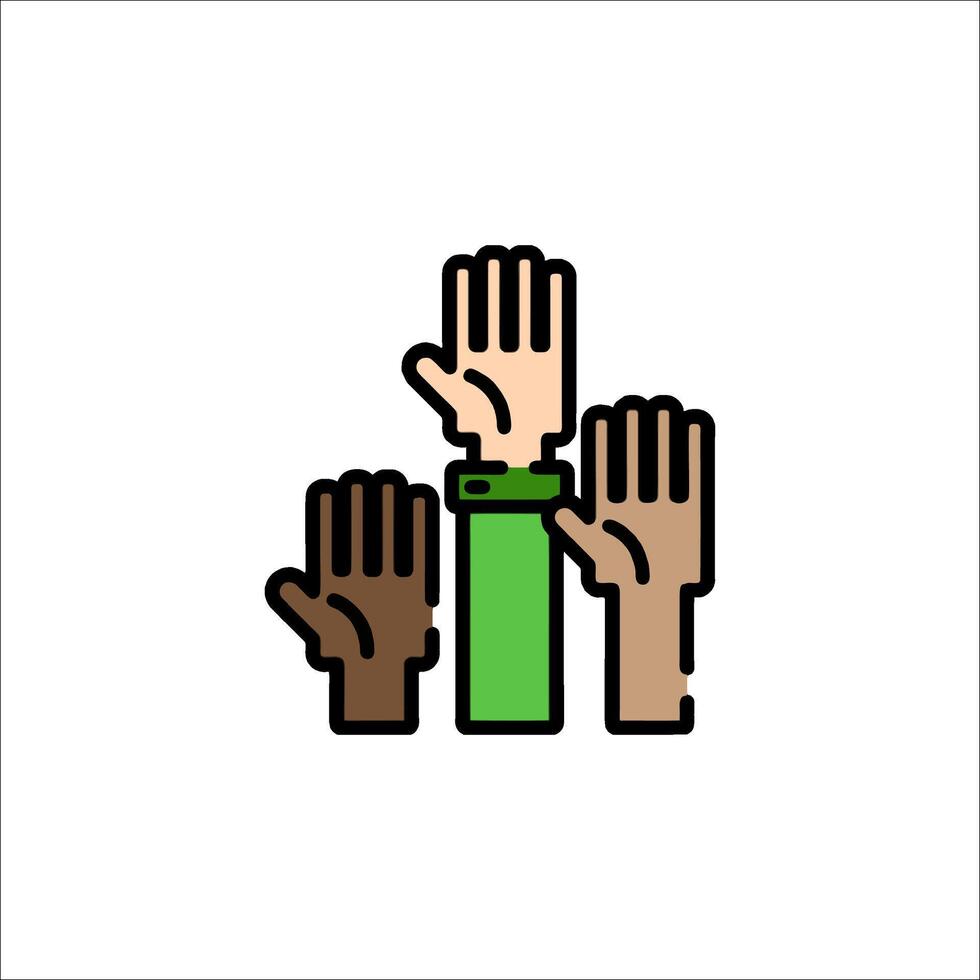 Hands raised up in the air with green and white colors vector