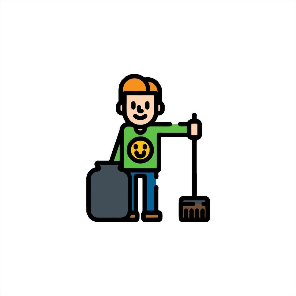 A man with a broom and trash can icon vector