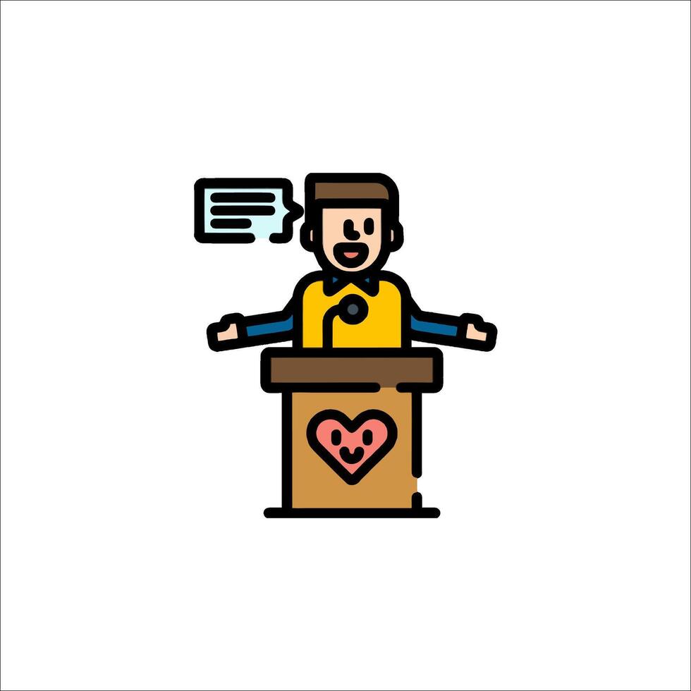 A man giving a speech at a podium with a heart vector