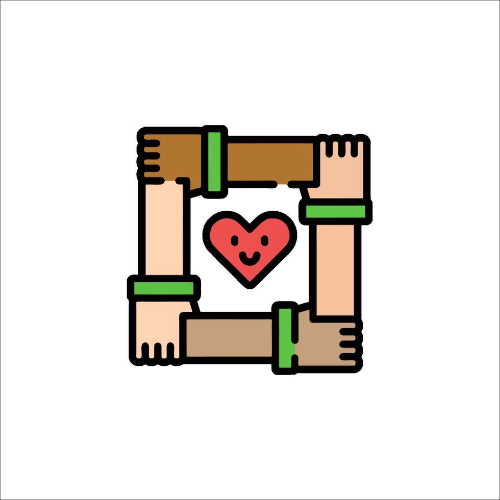 A group of hands holding a heart in a square vector