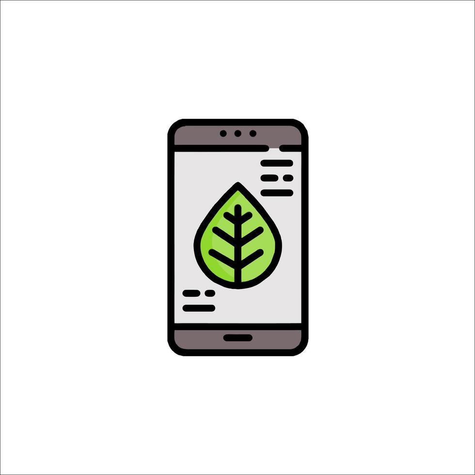 A smartphone with a green leaf on it vector
