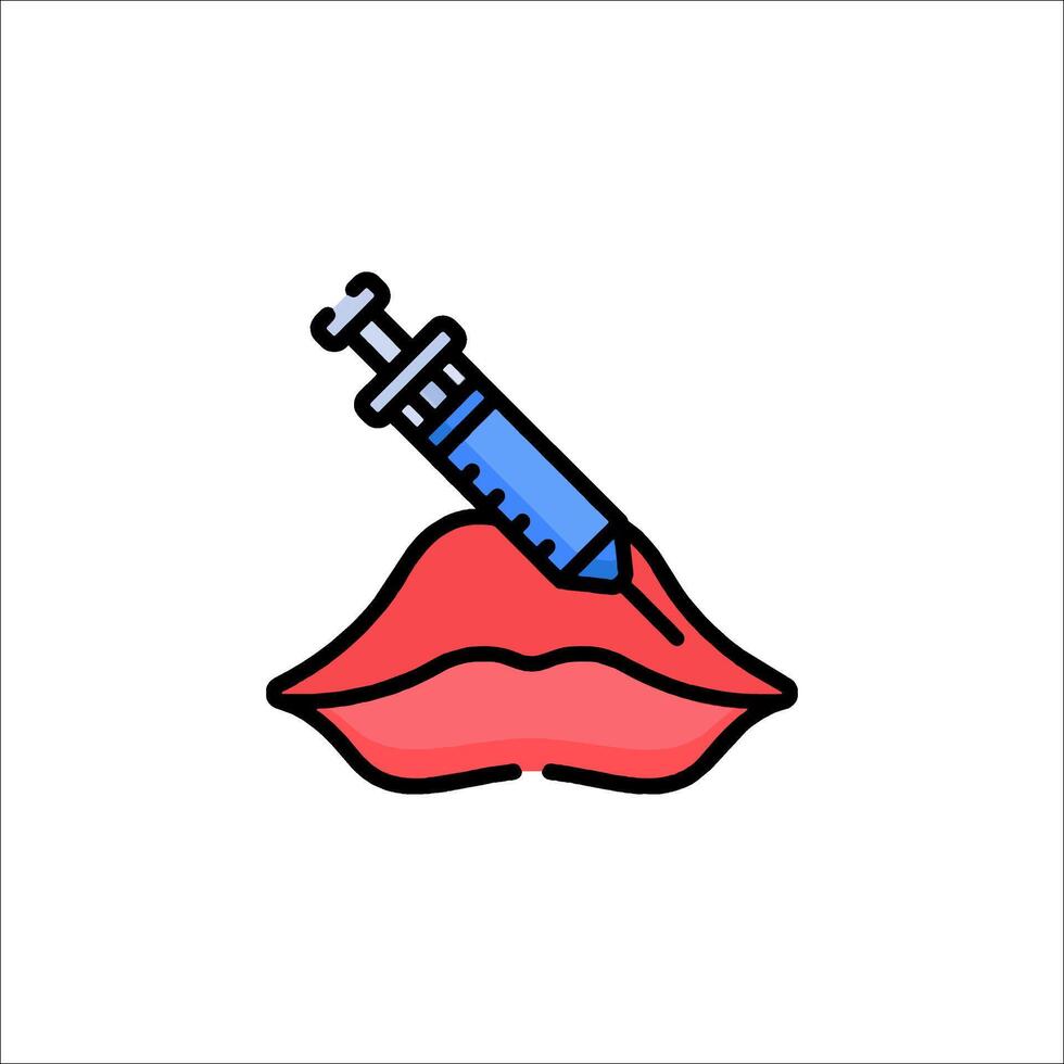 A syringe and a red lipstick on a white background vector