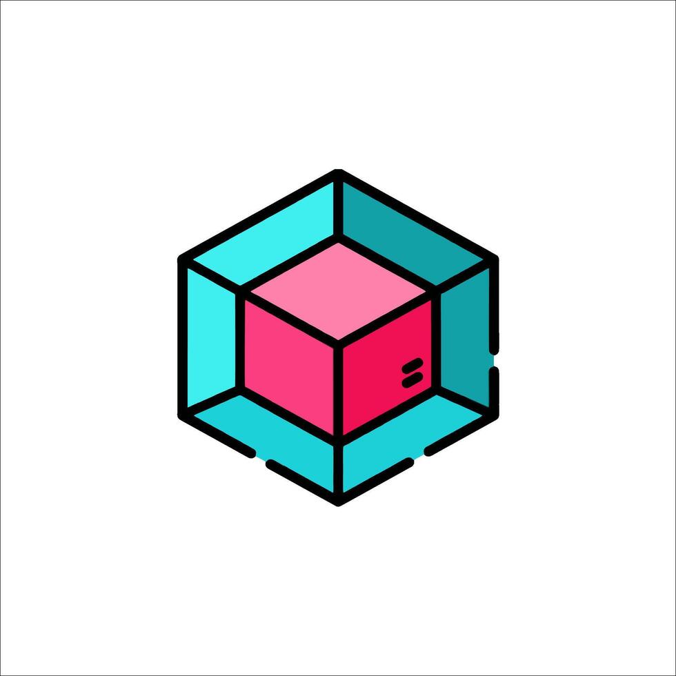 A cube with a pink and blue color scheme vector