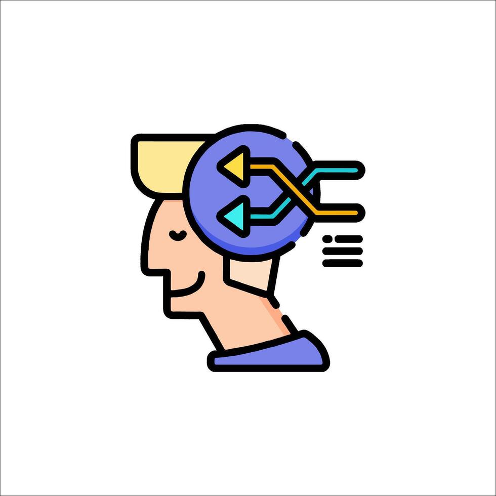 A man with a brain icon in the middle of his head vector