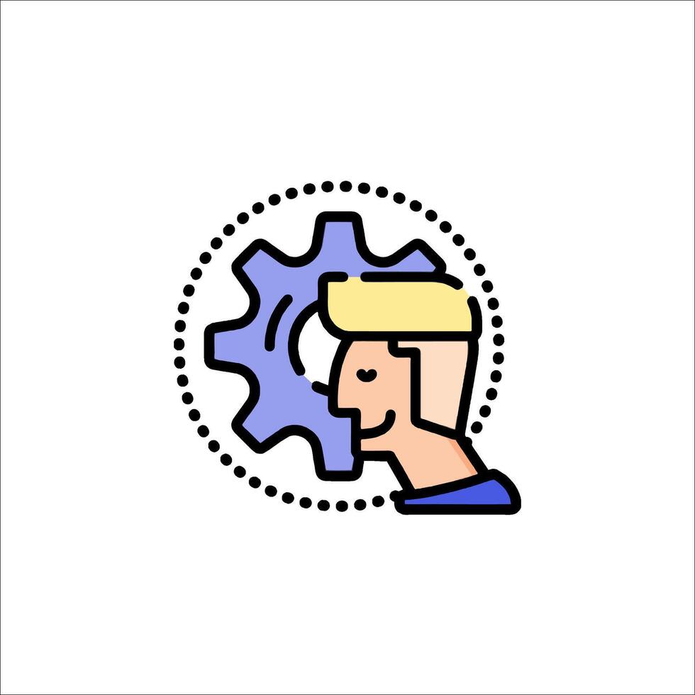 A man with a gear wheel in front of him vector