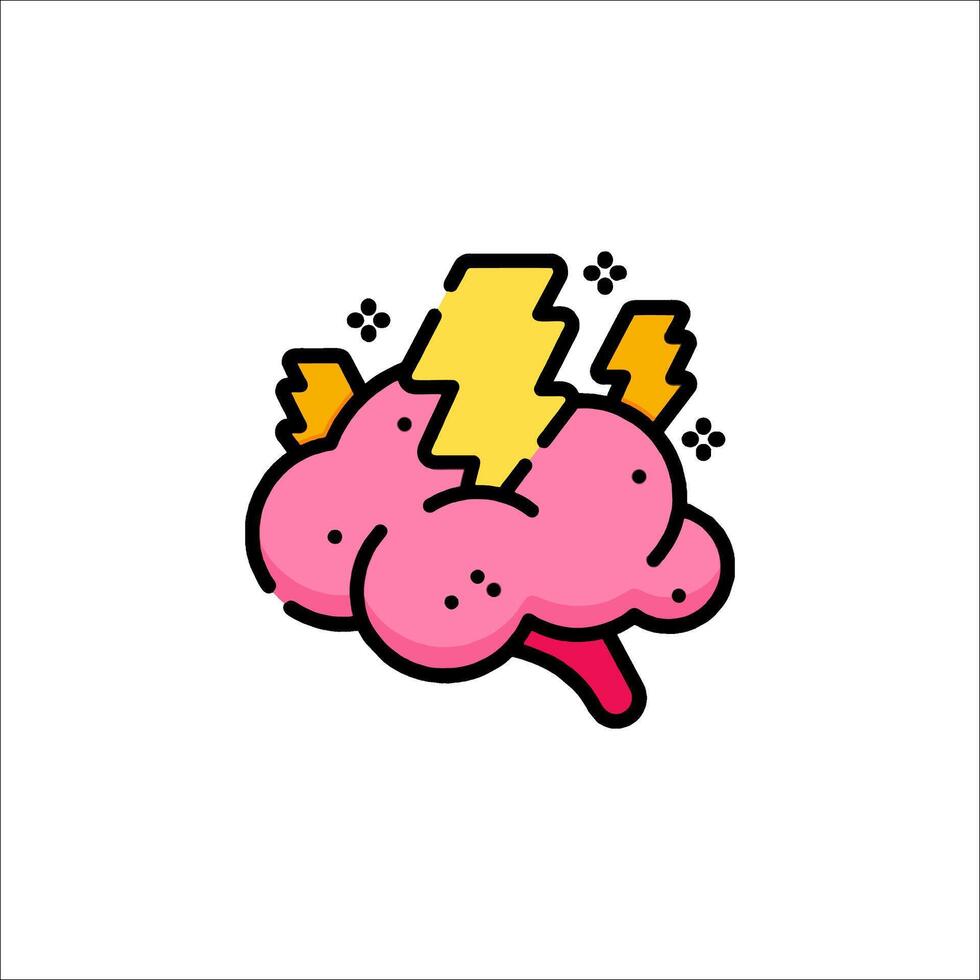 Brain icon with lightning bolt illustration vector