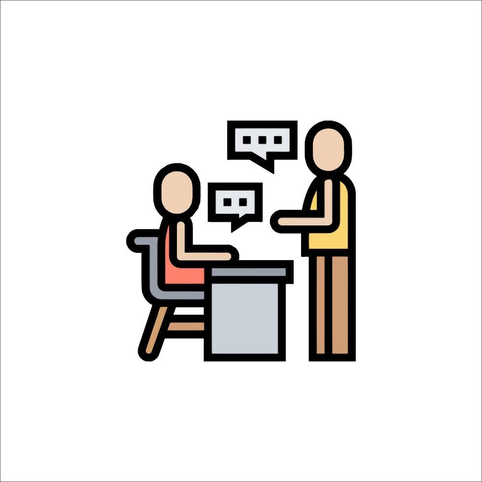 A man and woman are sitting at a desk with speech bubbles vector