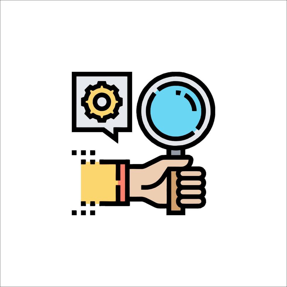 Magnifying glass icon with a hand holding a magnifying glass vector