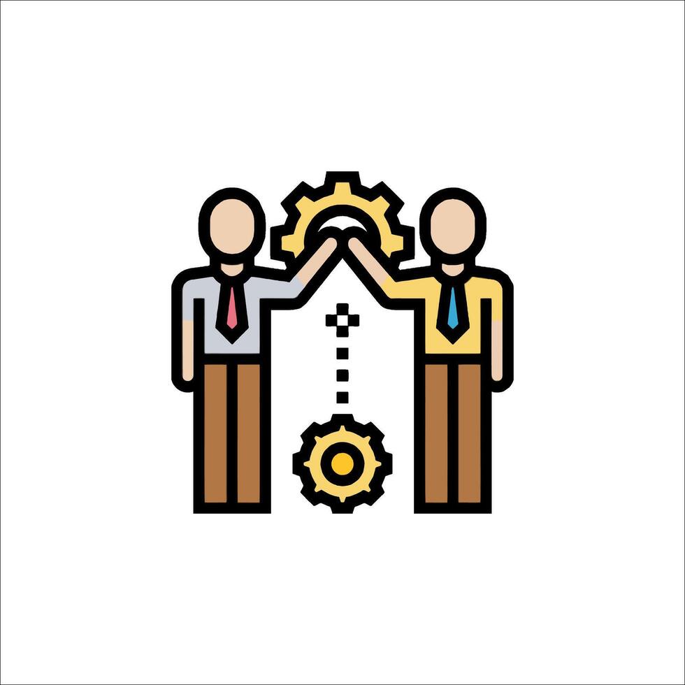 Two people holding hands with gears on their hands vector