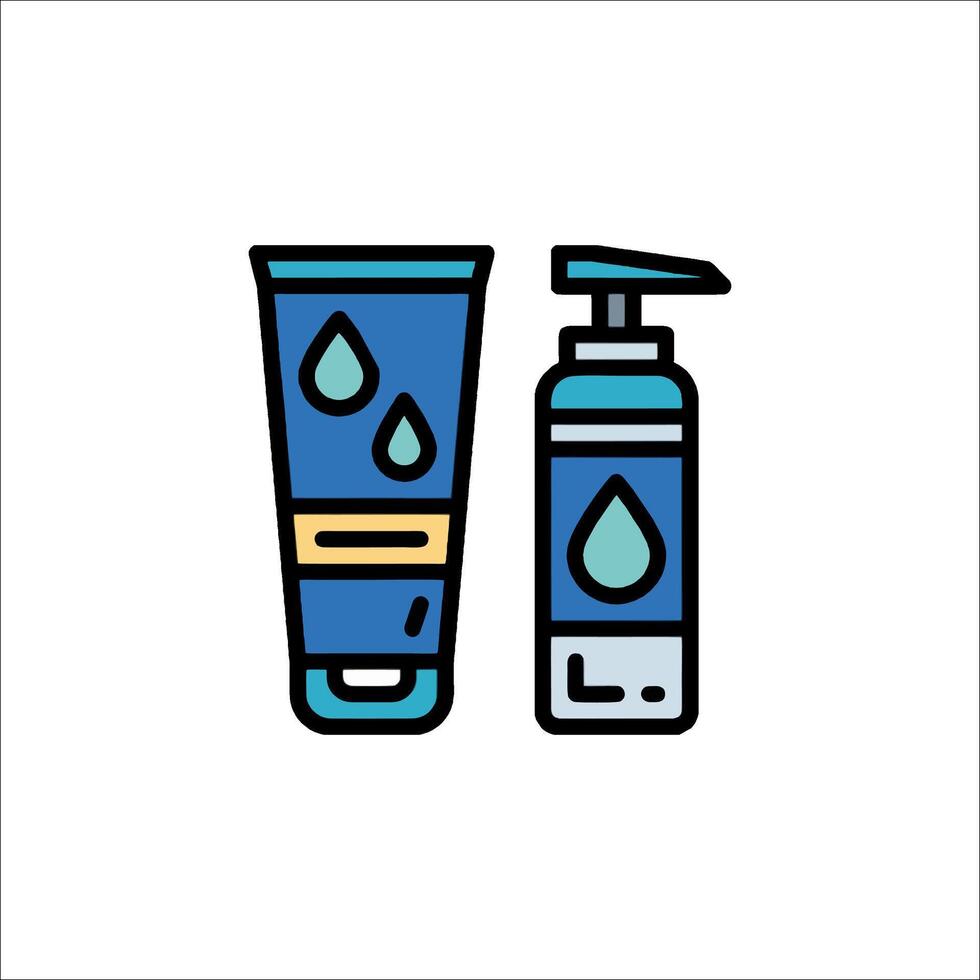 A blue and white bottle and tube of soap vector