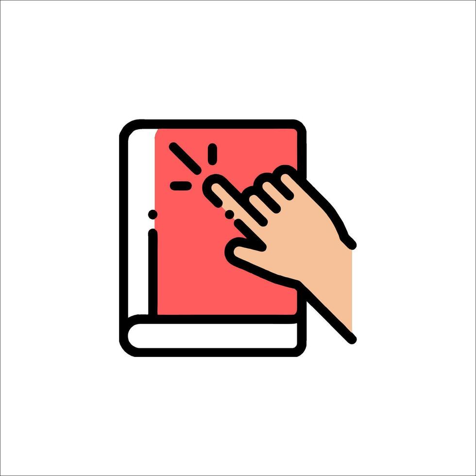 A hand touching a book icon vector