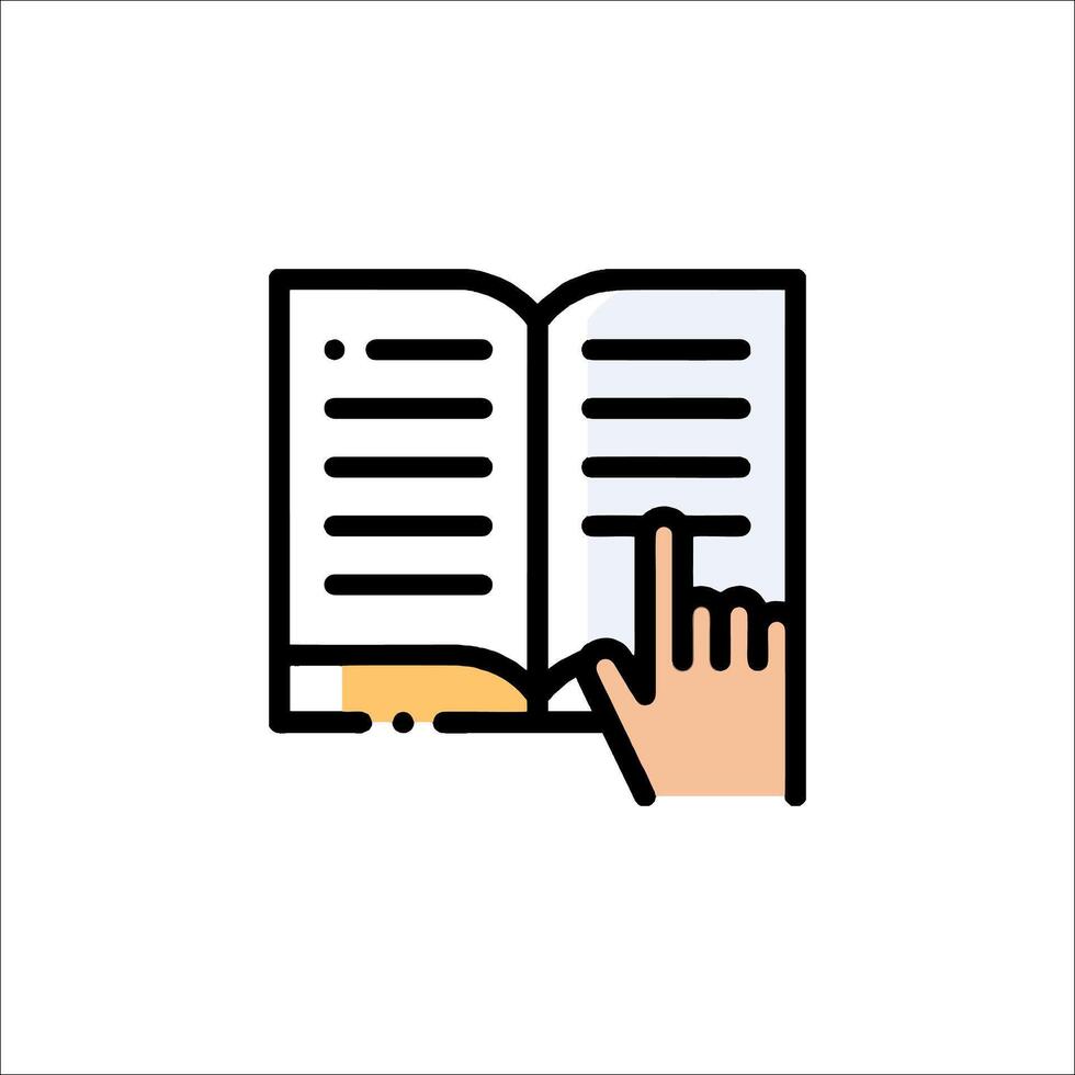 Hand pointing to a book icon vector