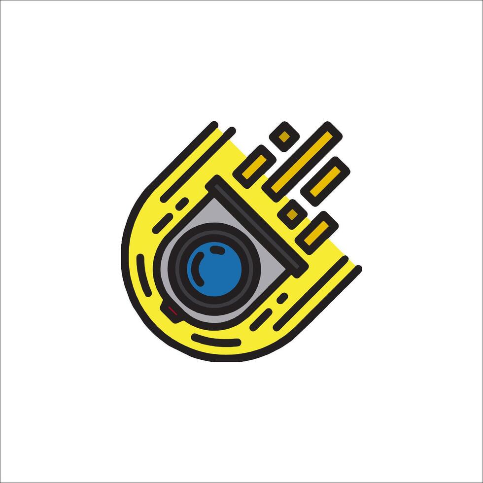 A yellow and blue camera icon on a white background vector