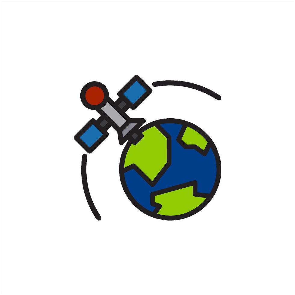 A cartoon image of a satellite orbiting the earth vector