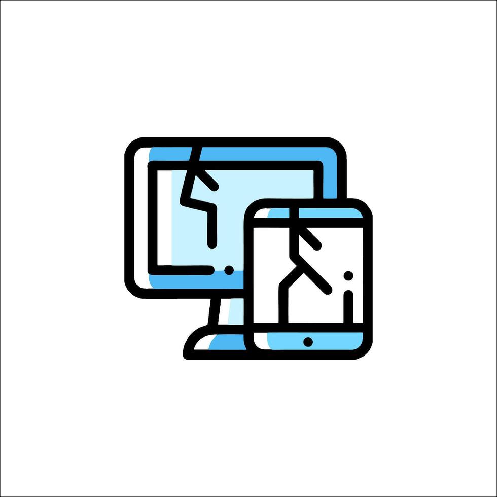 A computer monitor with a broken screen icon vector