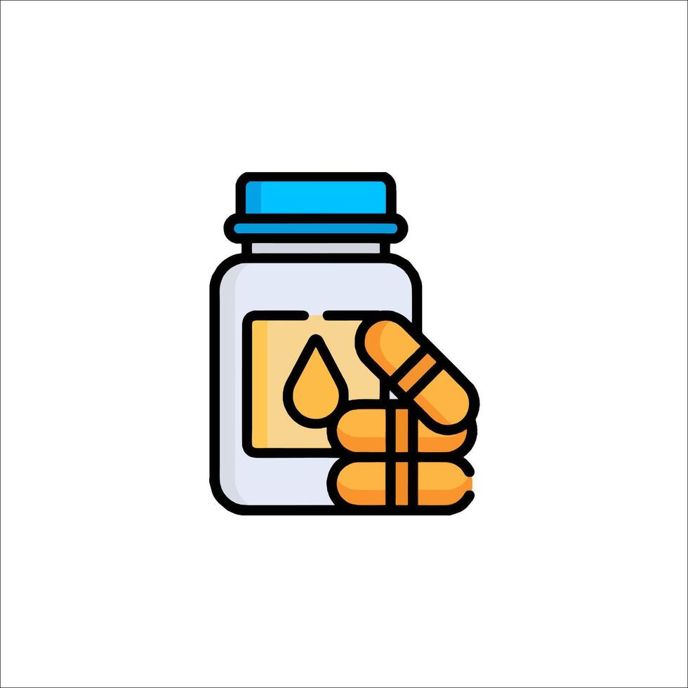 Pill bottle with pills and oil icon vector