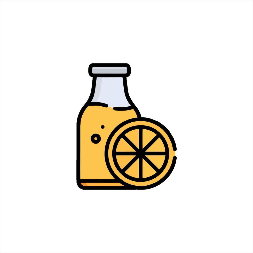 A bottle of lemon juice with a slice of lemon vector
