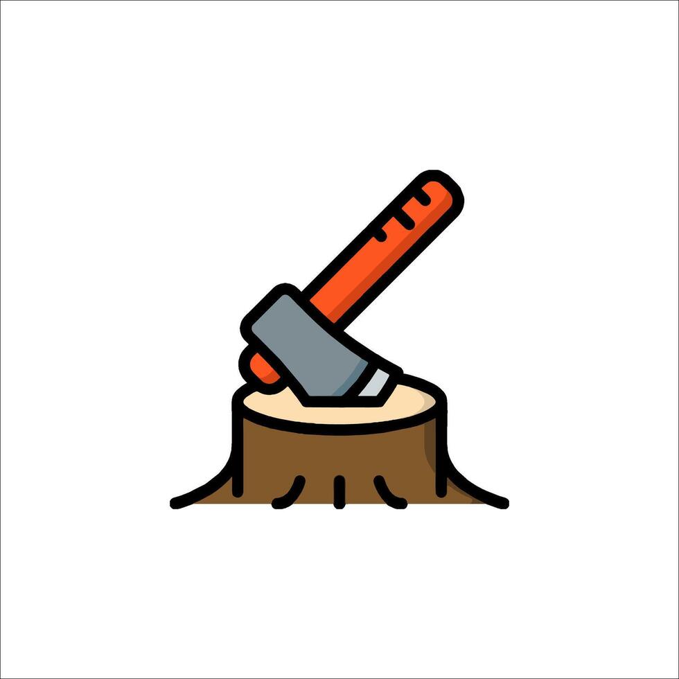 An axe is stuck in a tree stump vector