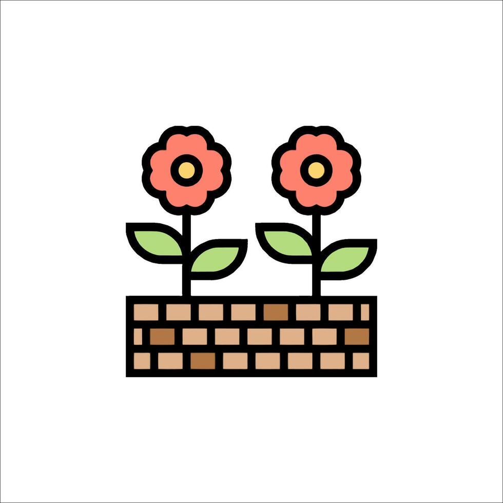 Two flowers in a brick wall with leaves vector