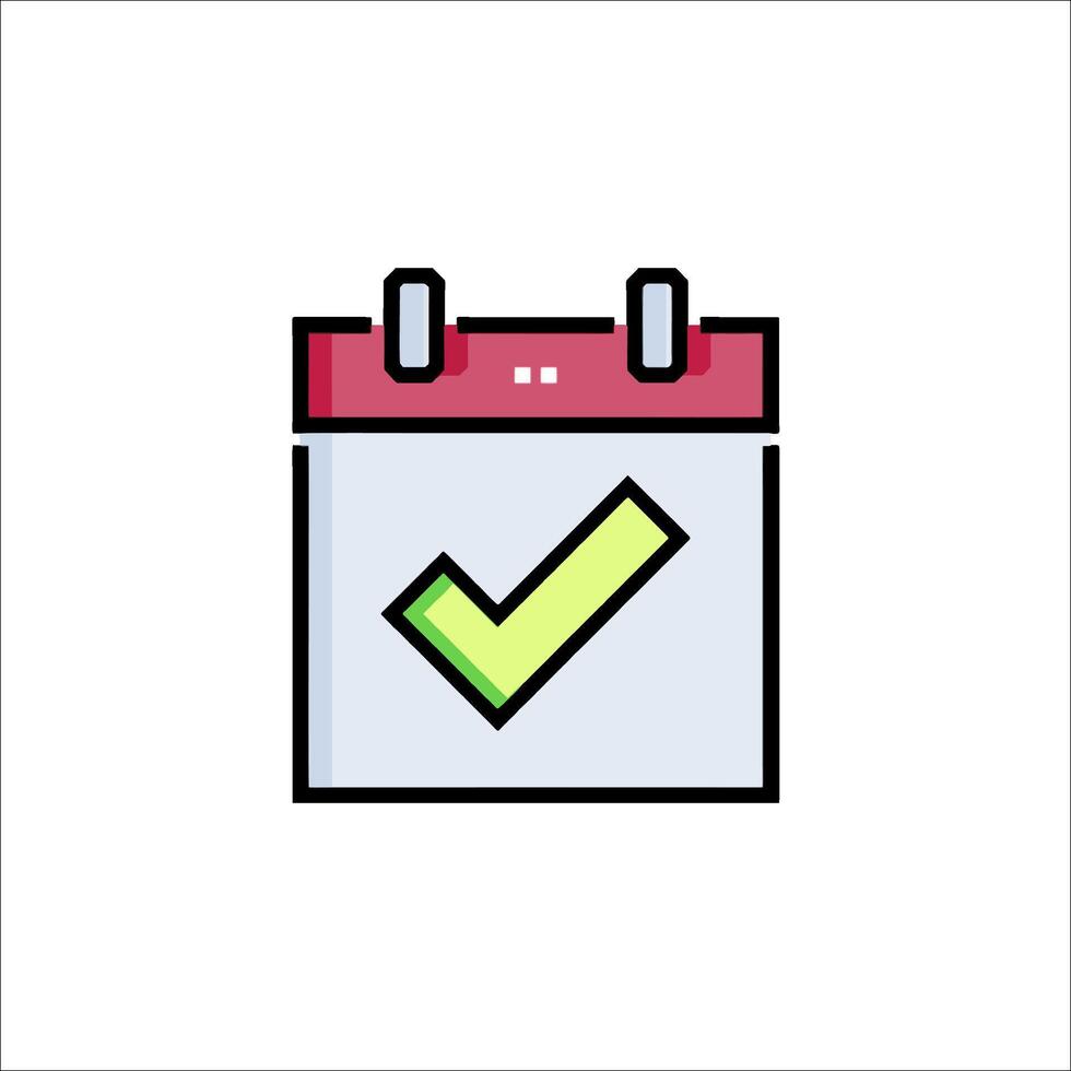 A calendar icon with a tick mark on it vector