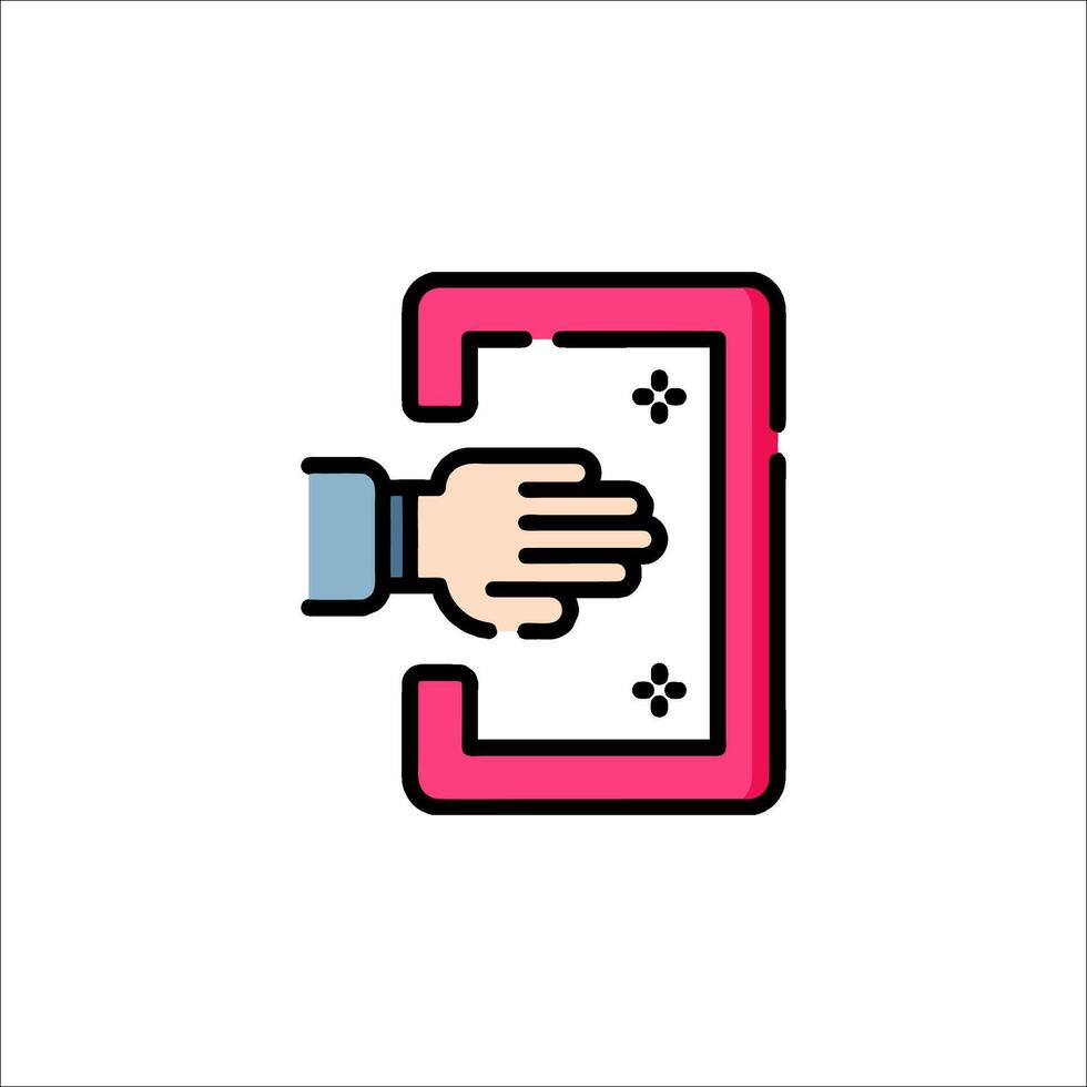 A hand holding a phone icon on a white background vector