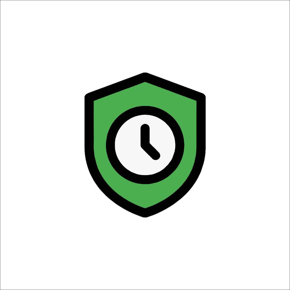 A green shield with a clock inside vector