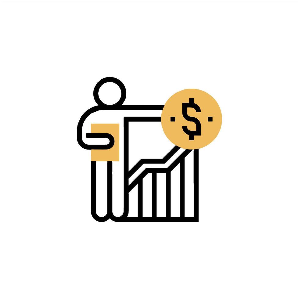 A man is holding a dollar sign and a graph vector