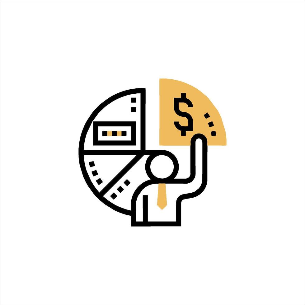 A man holding a dollar sign and a pie chart vector