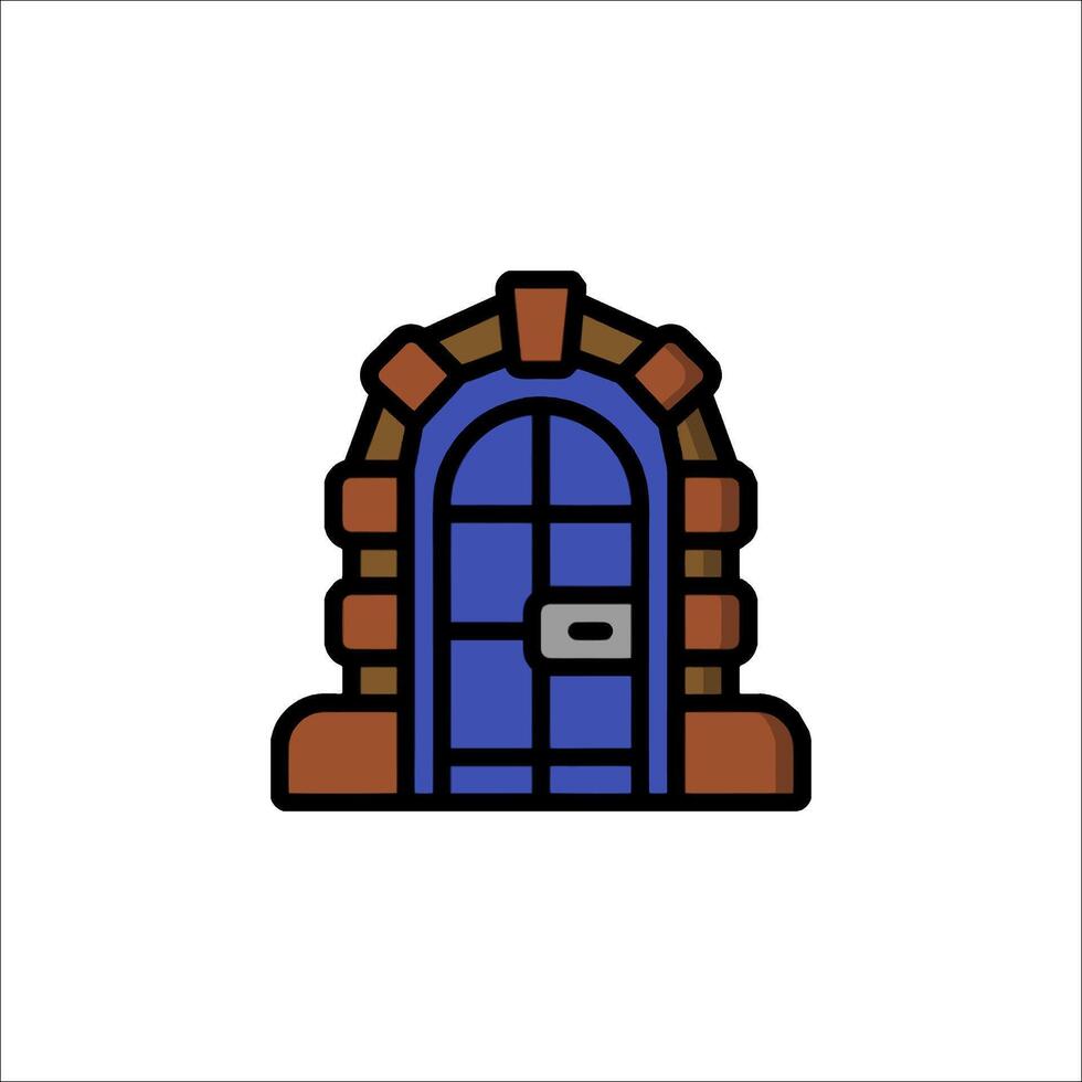 A blue door with a brick wall and a window vector