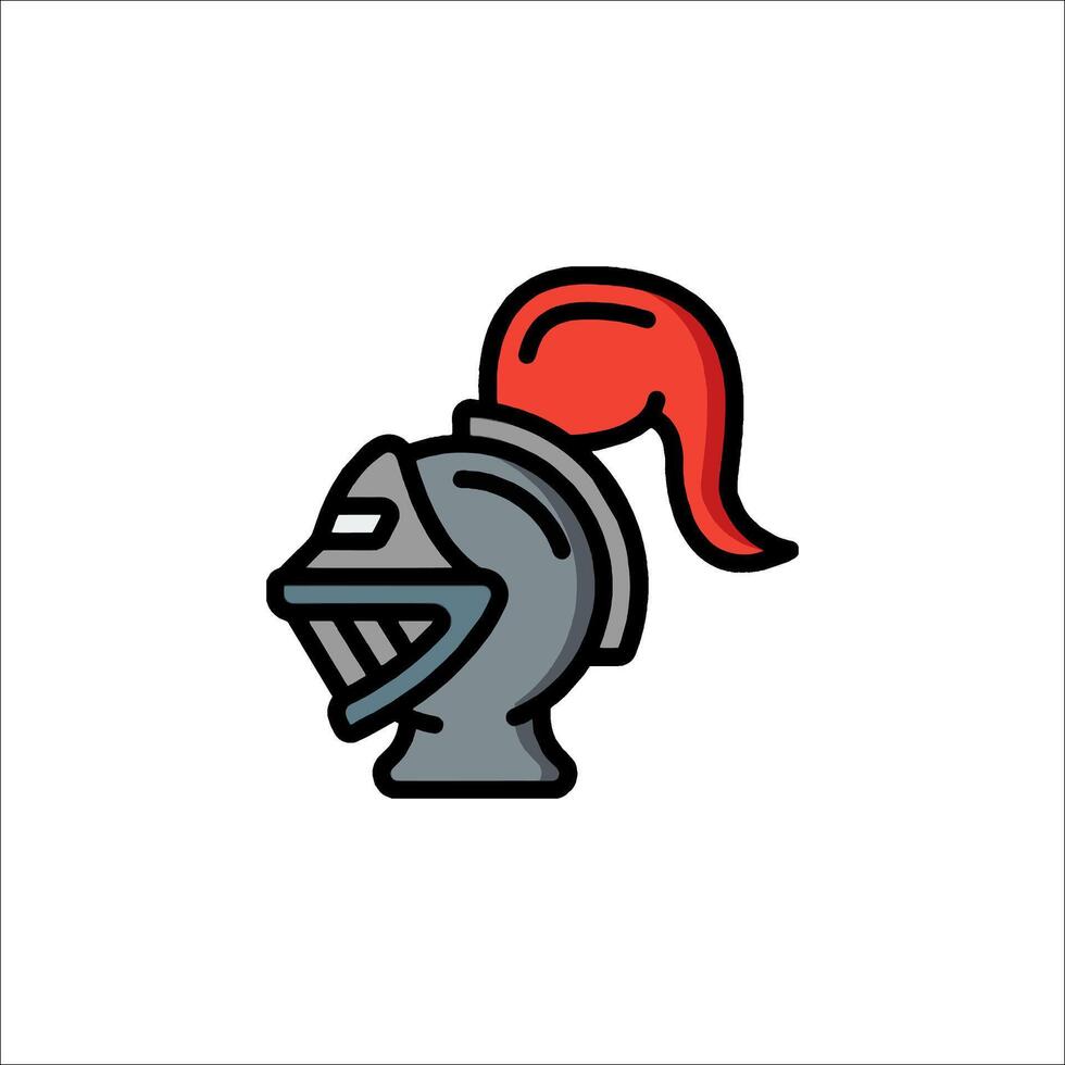 A knight helmet icon with a red hat vector