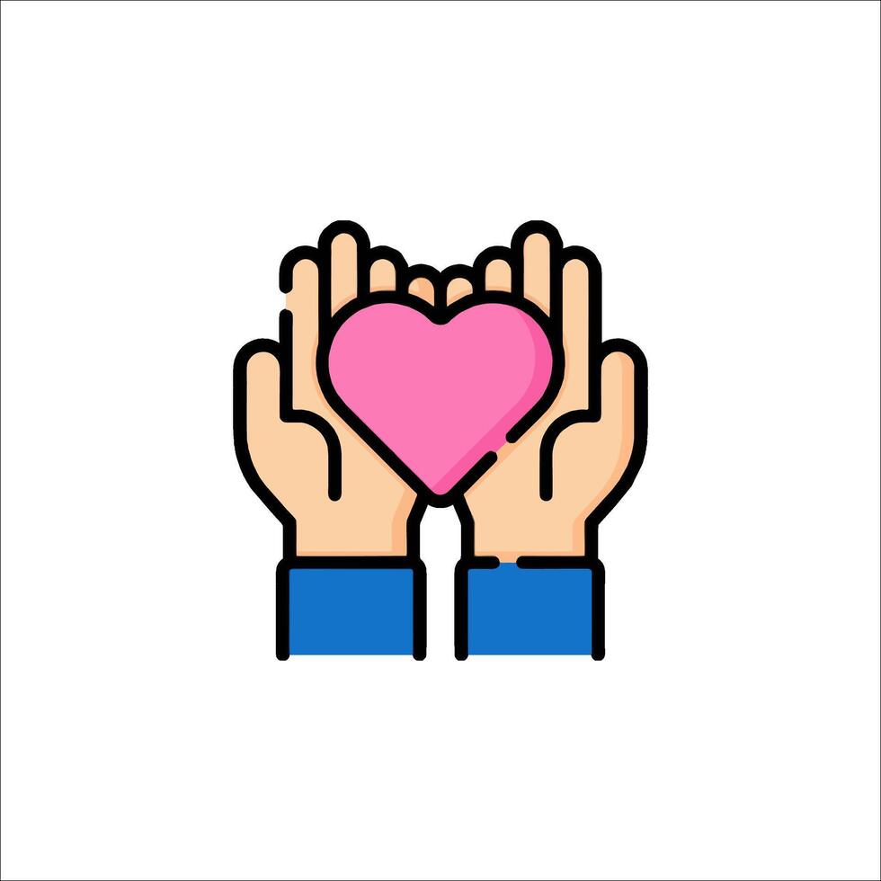 Hands holding a pink heart icon vector