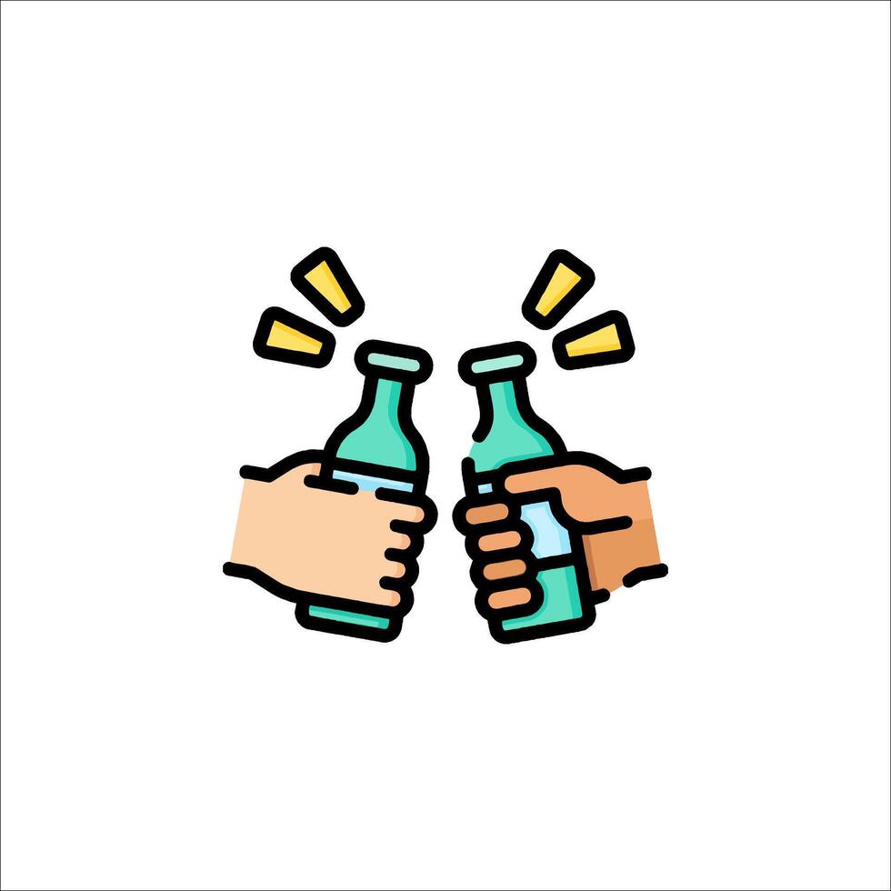 Two hands holding bottles of beer vector