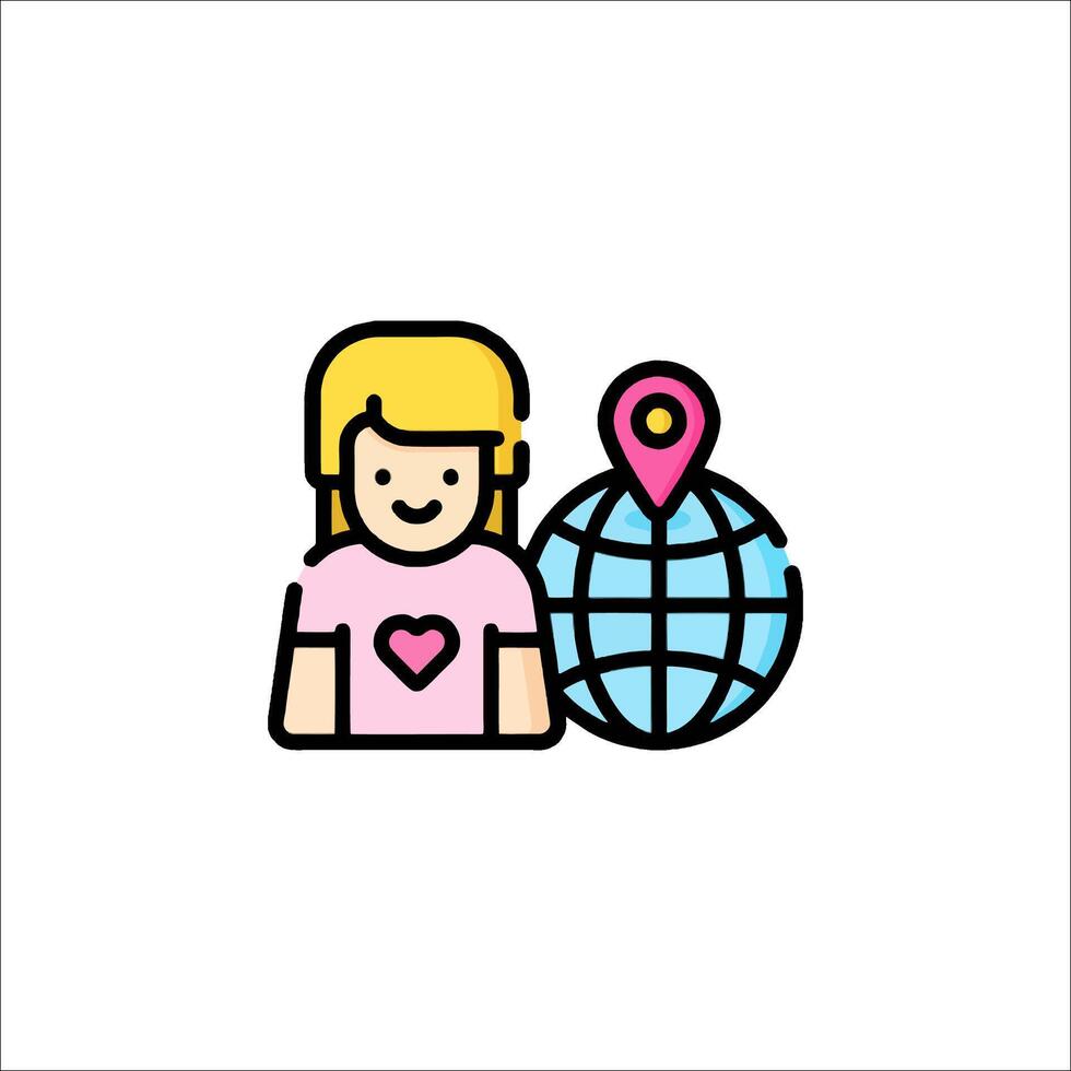 A girl with a heart and a globe icon vector