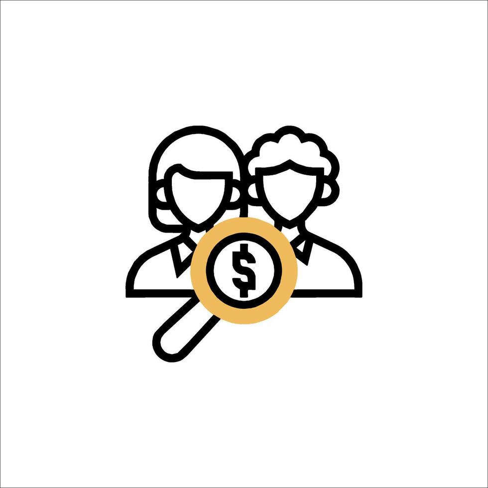 A magnifying glass icon with two people vector