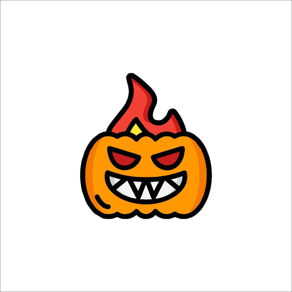 A cartoon pumpkin with flames on it vector