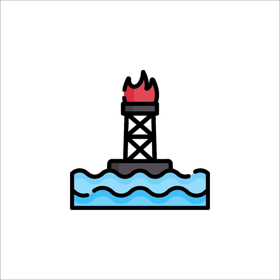 A red tower with a flame on top of it in the water vector
