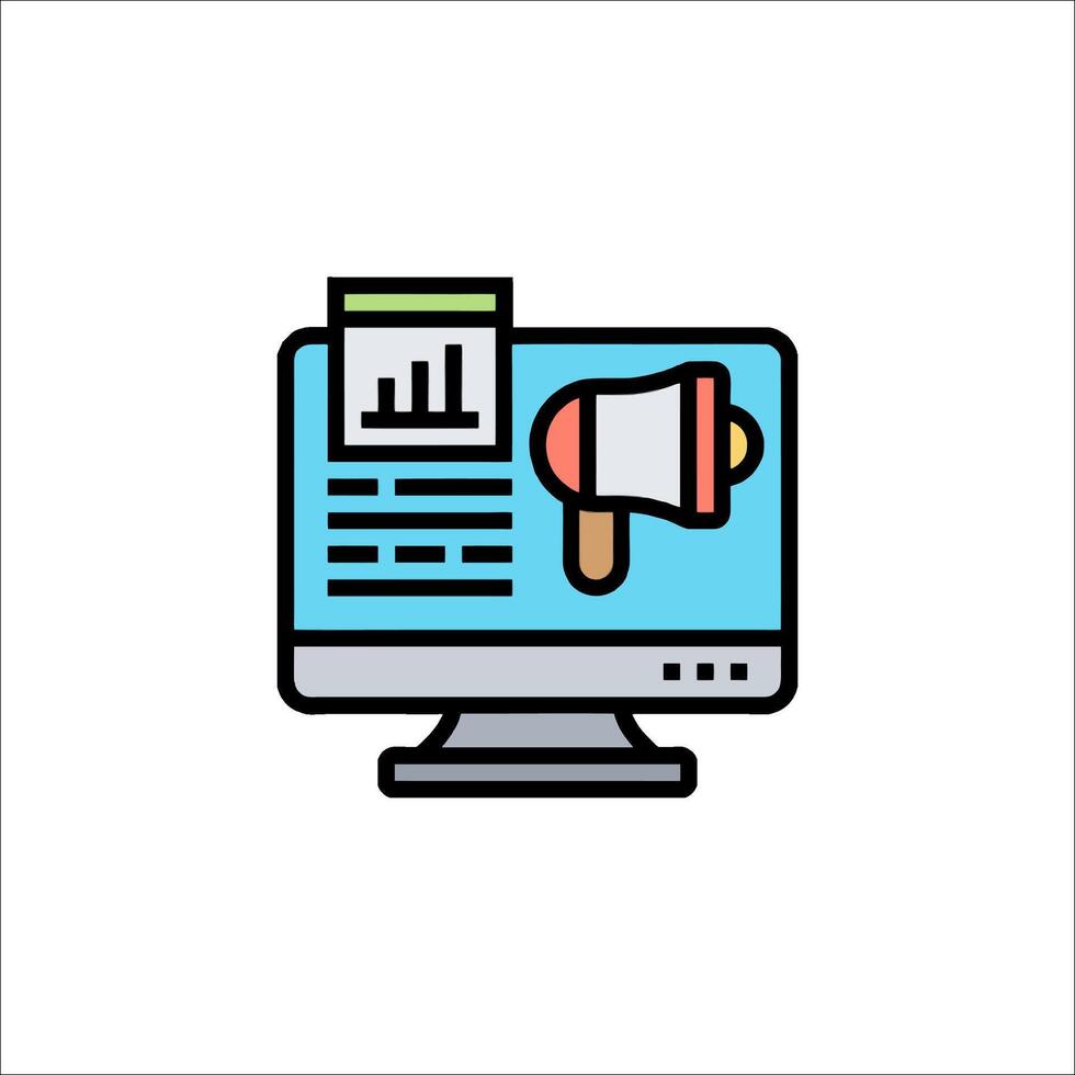 un computadora monitor con un megáfono y un grafico vector