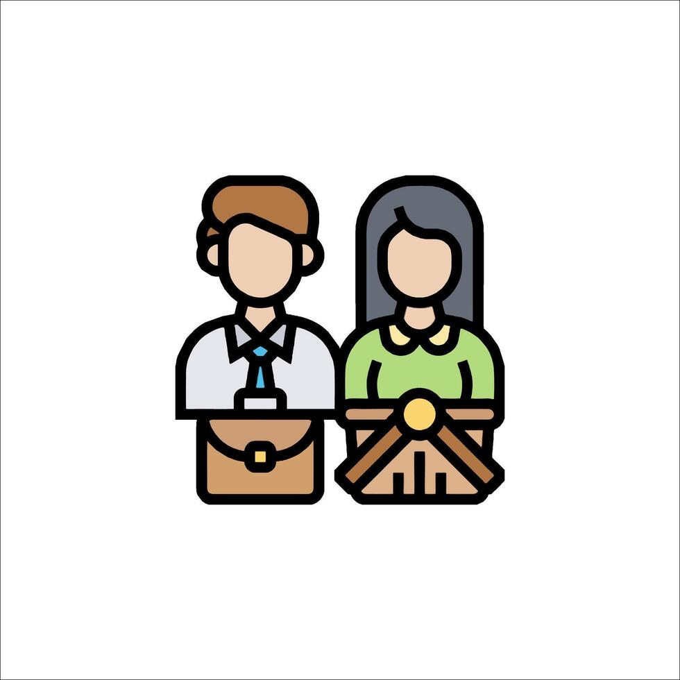 A man and woman are sitting in front of a desk vector