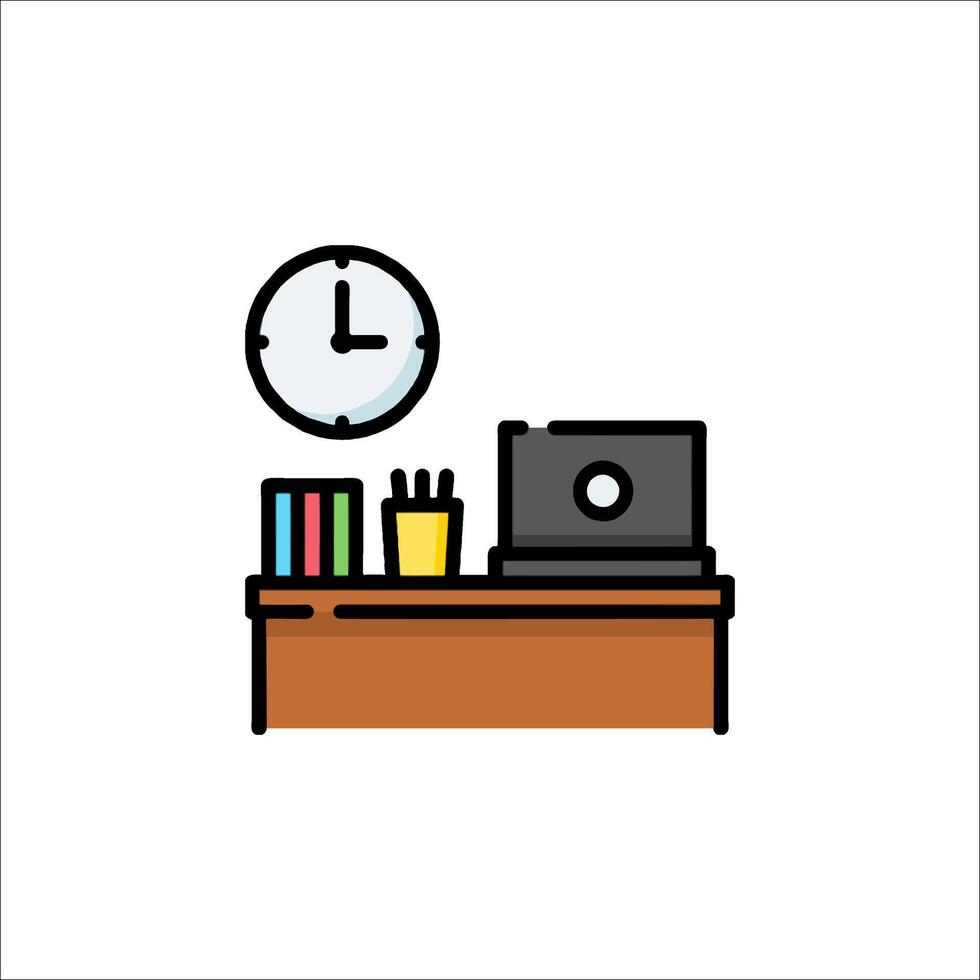 Office desk with clock and books on it vector