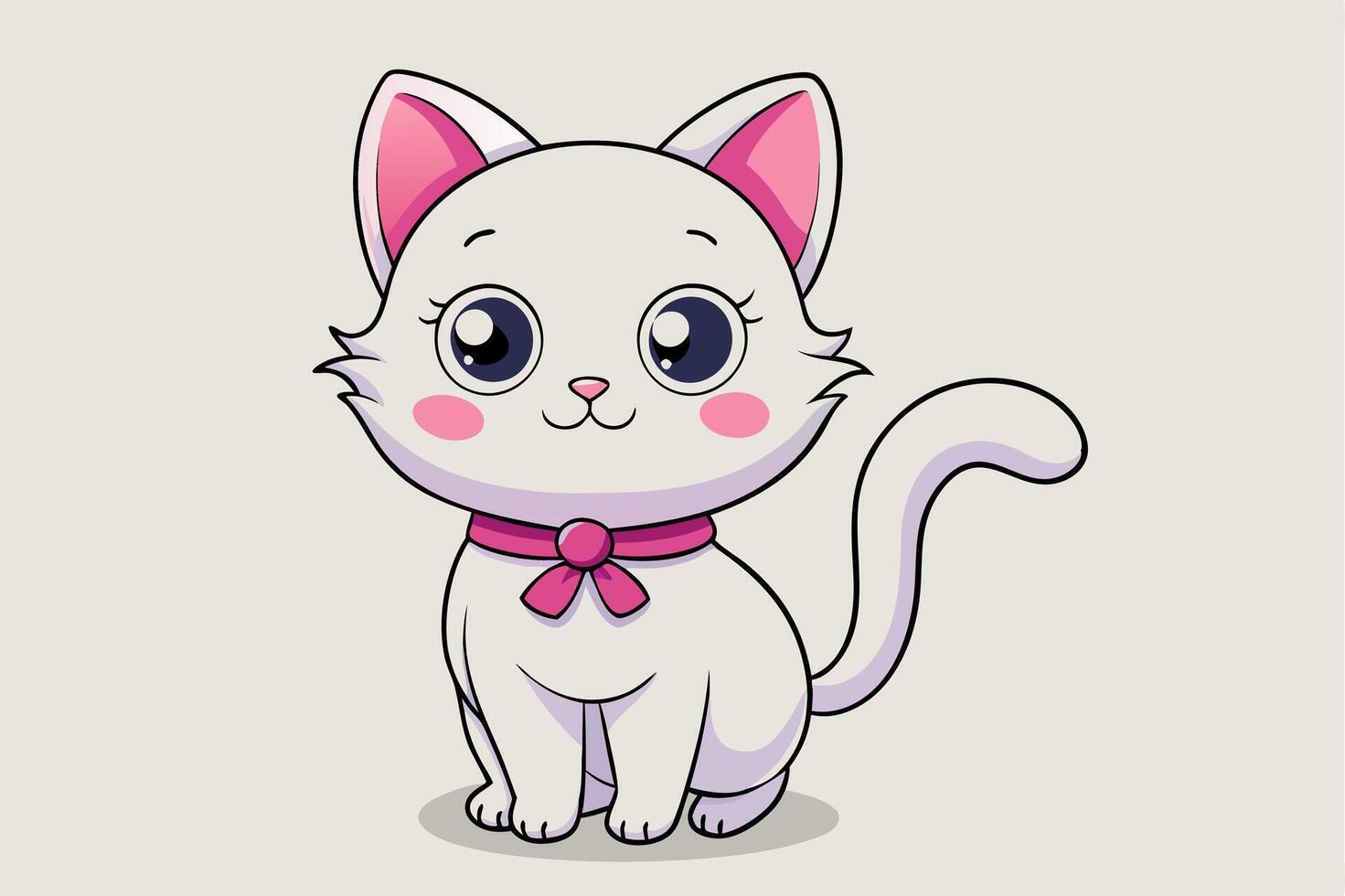 Cute small white cat illustration with a smiling face fluffy puffy look. vector