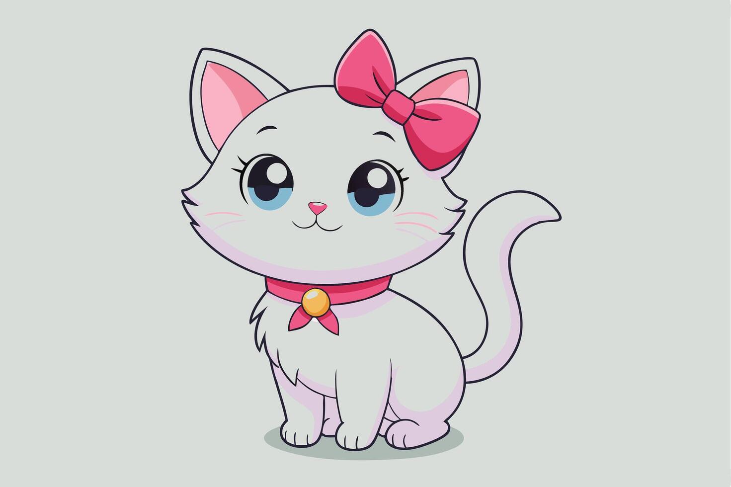 Cute small white cat illustration smiling face and fluffy puffy look. vector