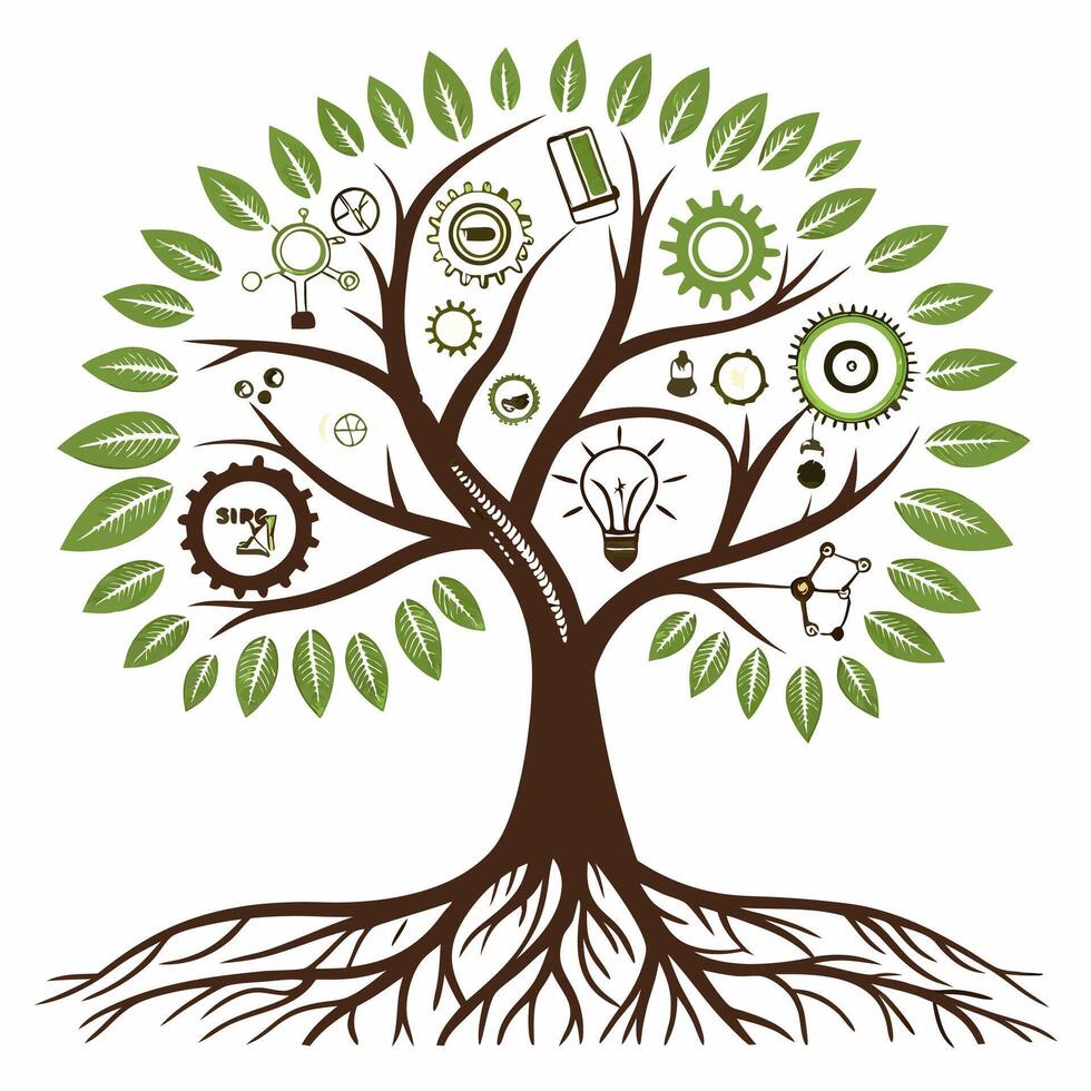 A beautiful tree illustration with roots and branches for nature-themed vector