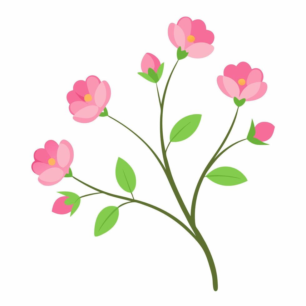 Buttercup branch with pink flowers illustration vector