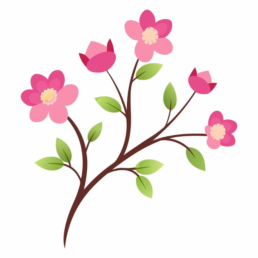 Buttercup branch with pink flowers illustration perfect for nature vector