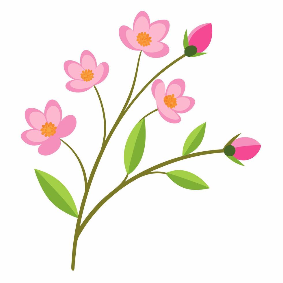 Buttercup branch with pink flowers illustration perfect for nature designs vector