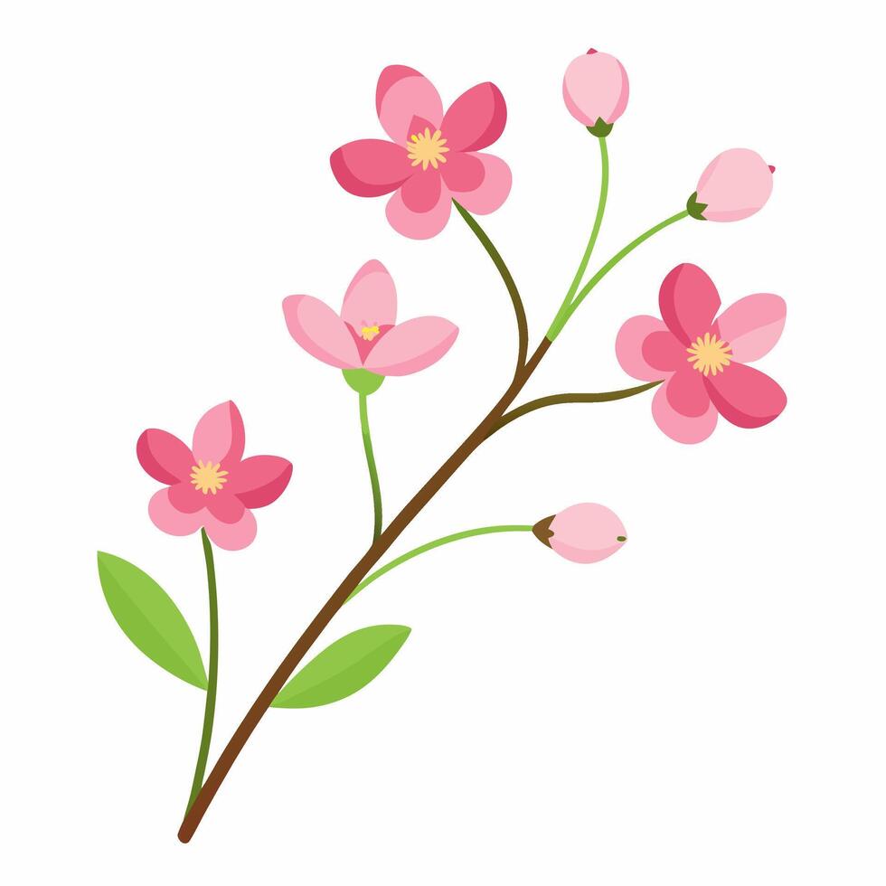 Buttercup branch with pink flowers illustration perfect for nature-inspired designs vector