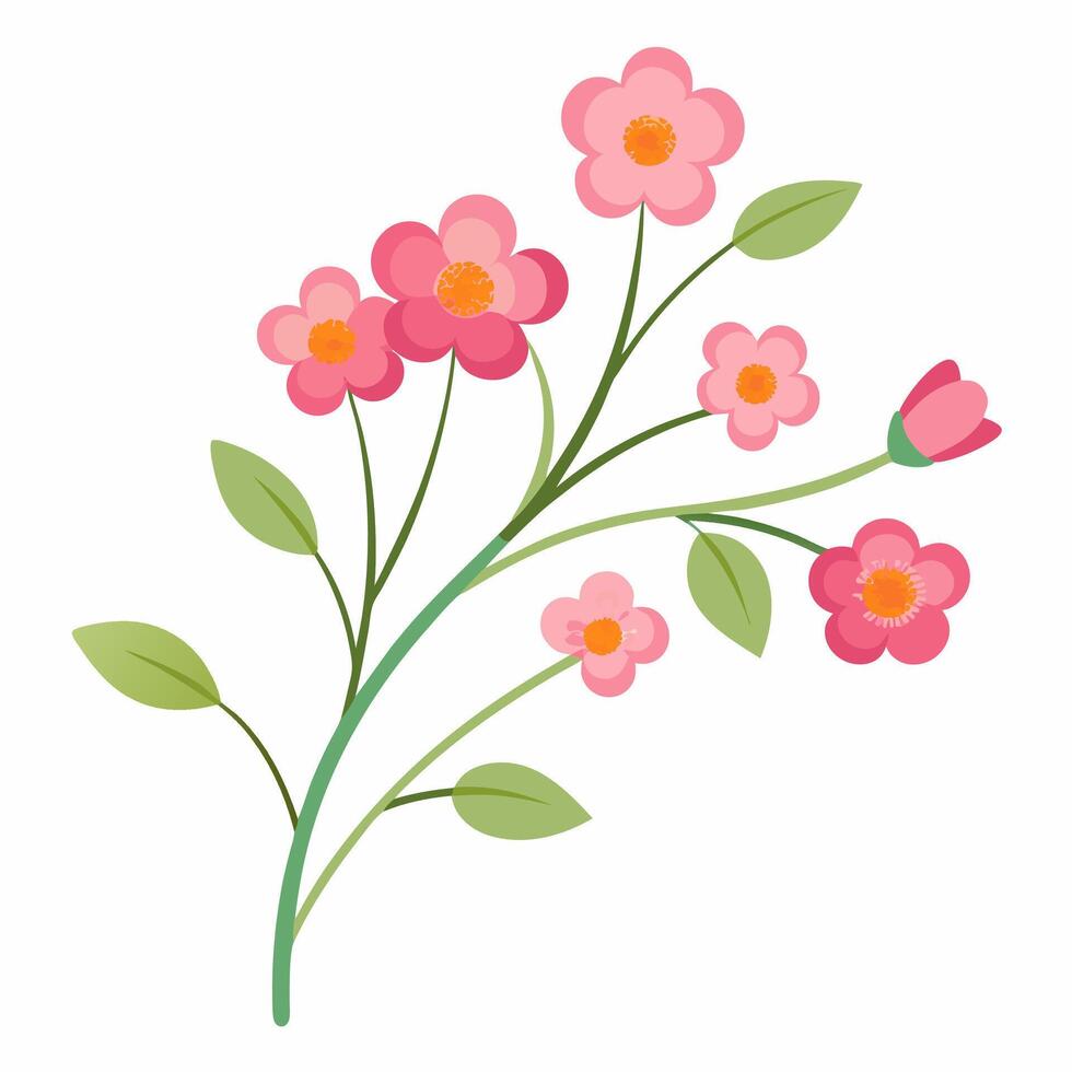 Buttercup branch with pink flowers illustration inspired designs vector