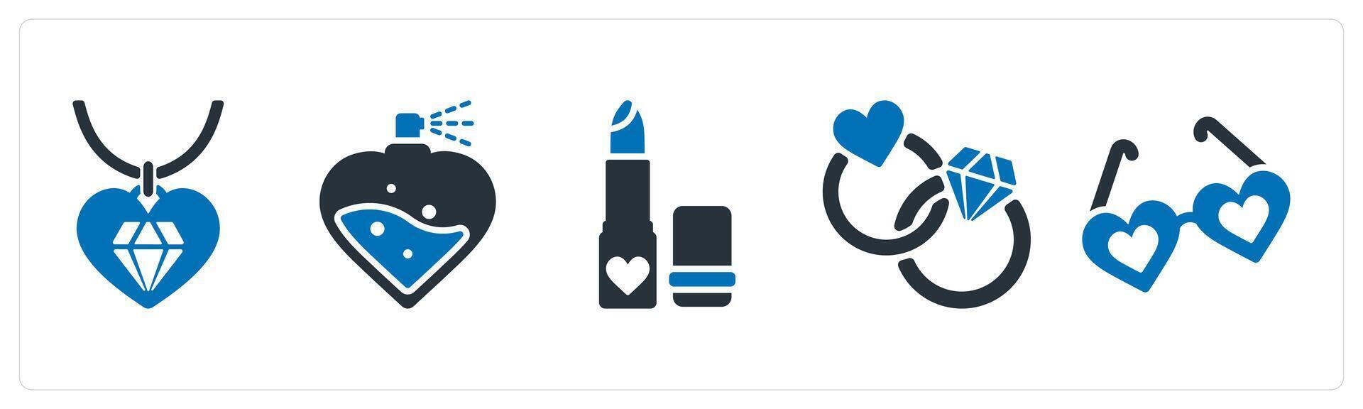 Happy Valentine in blue color as pendant, perfume, lipstick vector