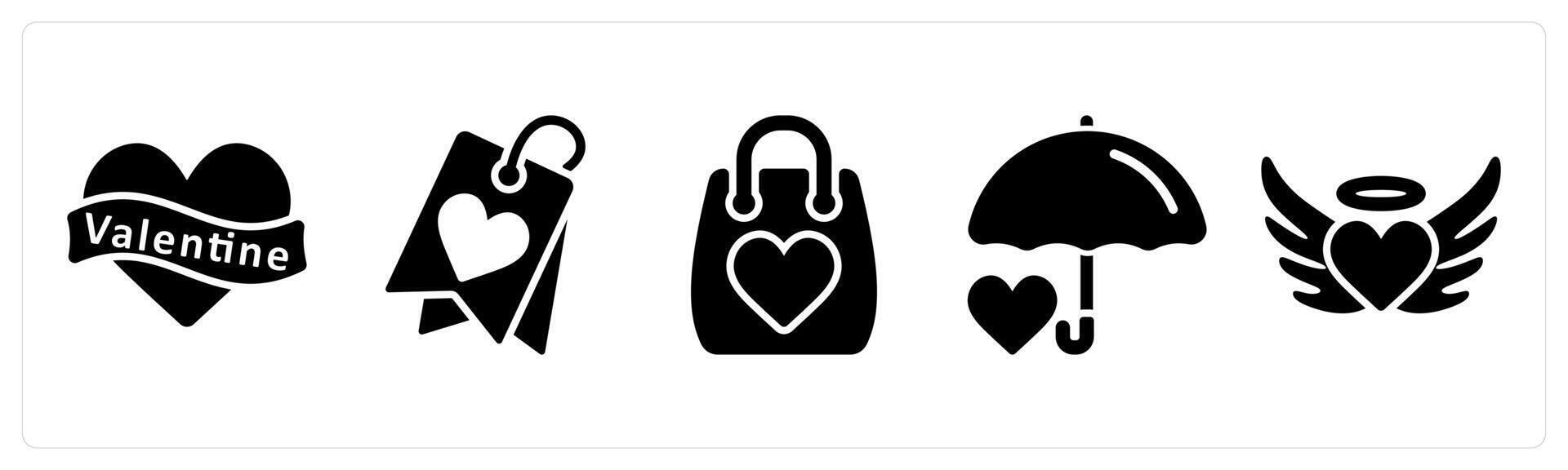Happy Valentine icons in black color as valentine, valentine sale, shopping vector